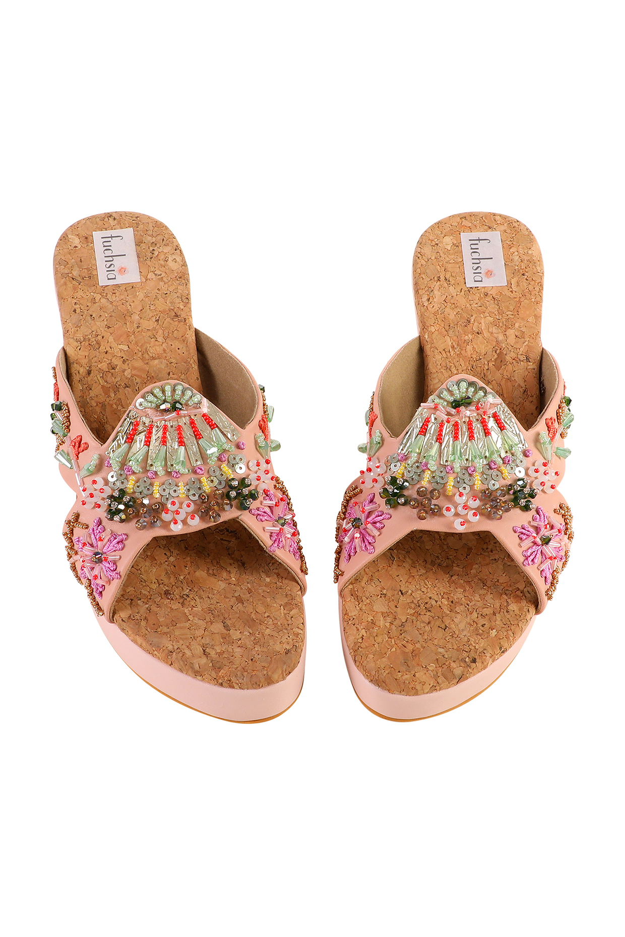 Multi-Colored Textile Hand Embroidered Wedges by Fuchsia by Aashka Mehta at Pernia's Pop Up Shop