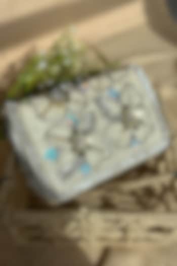 White Velvet Bead & Sequin Embroidered Handcrafted Clutch by Fuchsia by Aashka Mehta at Pernia's Pop Up Shop