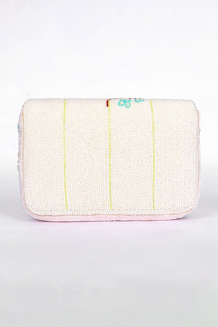 White Velvet Bead & Sequin Embroidered Handcrafted Clutch by Fuchsia by Aashka Mehta at Pernia's Pop Up Shop