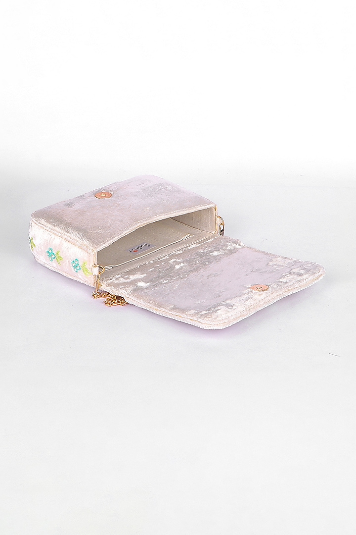 White Velvet Bead & Sequin Embroidered Handcrafted Clutch by Fuchsia by Aashka Mehta at Pernia's Pop Up Shop