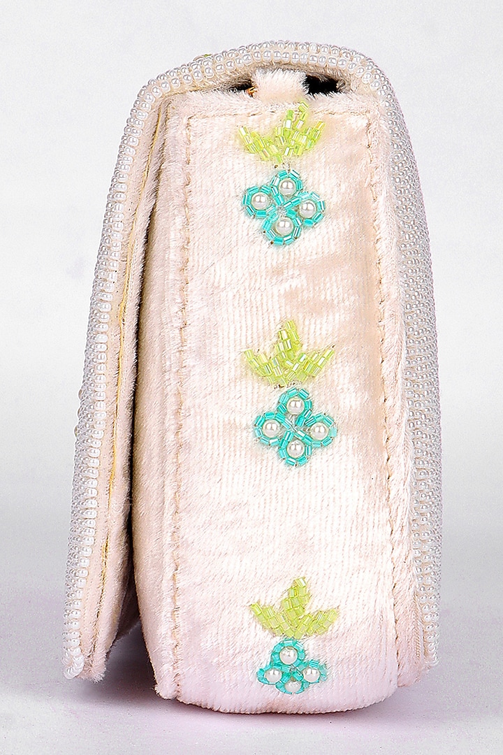 White Velvet Bead & Sequin Embroidered Handcrafted Clutch by Fuchsia by Aashka Mehta at Pernia's Pop Up Shop