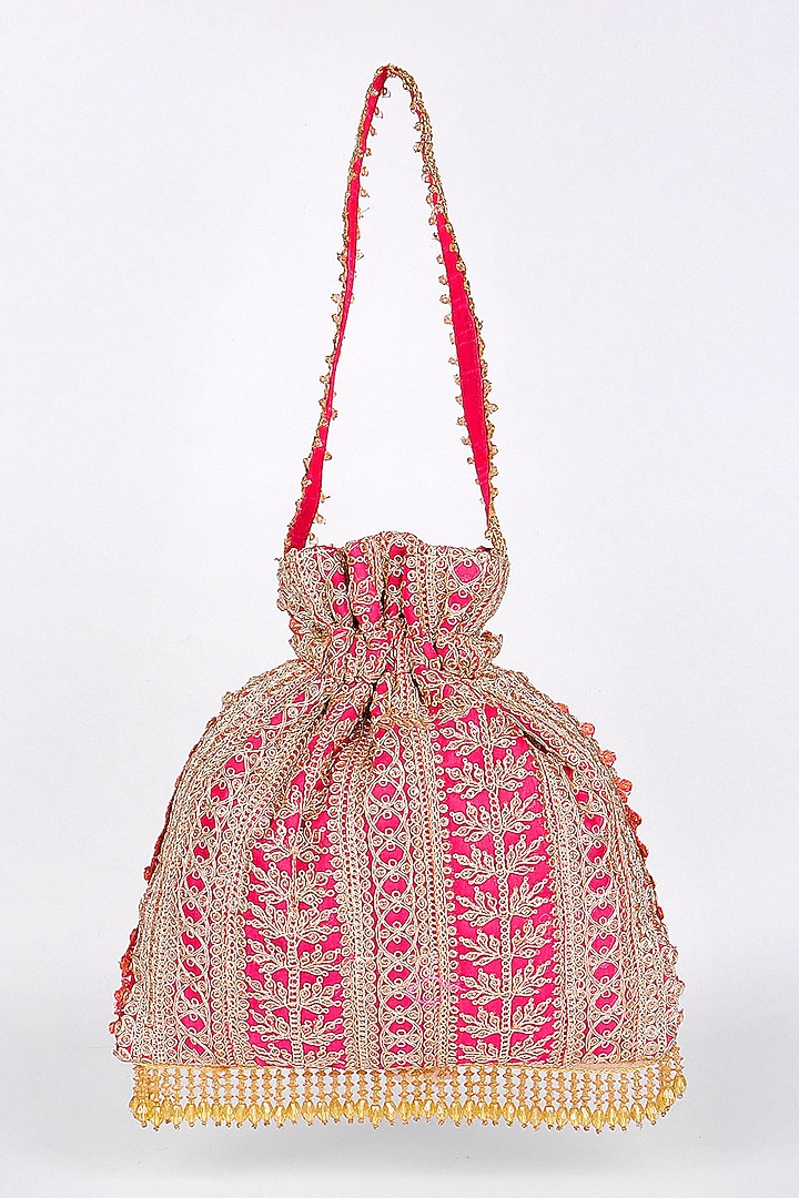 Pink Silk Embellished Potli Bag by Fuchsia by Aashka Mehta at Pernia's Pop Up Shop