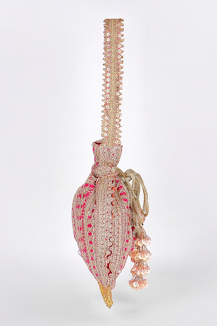 Pink Silk Embellished Potli Bag by Fuchsia by Aashka Mehta at Pernia's Pop Up Shop
