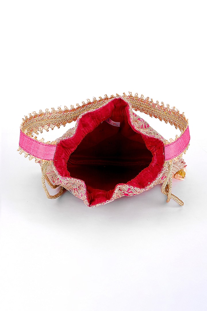 Pink Silk Embellished Potli Bag by Fuchsia by Aashka Mehta at Pernia's Pop Up Shop