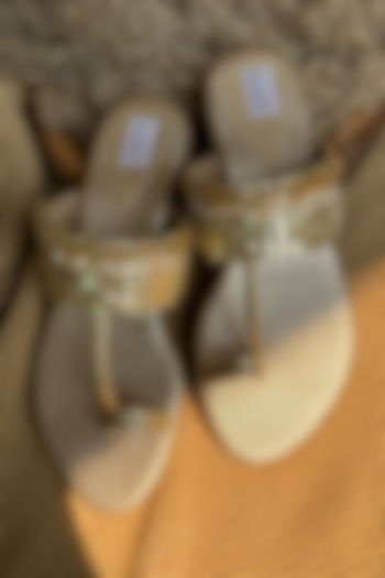 Golden Silk Bead & Sequin Hand Embellished Kolhapuri Flats by Fuchsia by Aashka Mehta at Pernia's Pop Up Shop