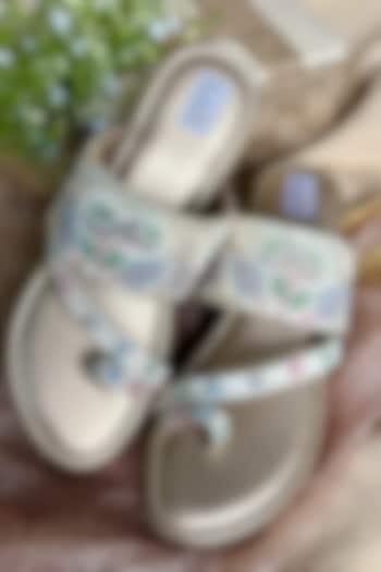 Gold Velvet Moti & Bead Embellished Heels by Fuchsia by Aashka Mehta at Pernia's Pop Up Shop