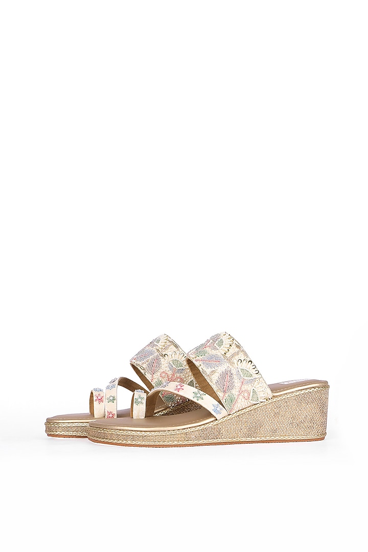 Gold Velvet Moti & Bead Embellished Heels by Fuchsia by Aashka Mehta at Pernia's Pop Up Shop