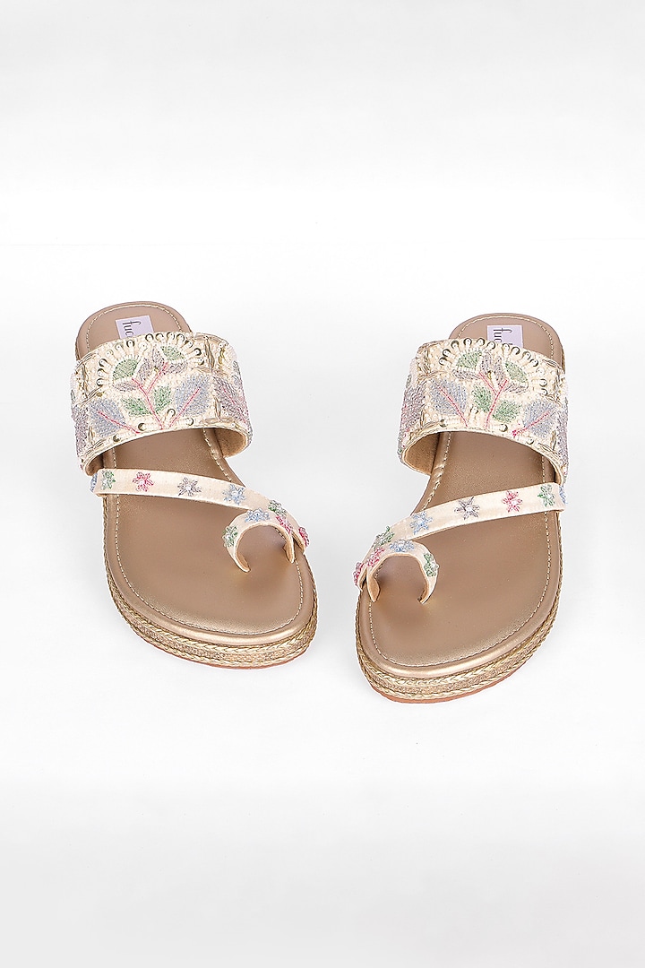 Gold Velvet Moti & Bead Embellished Heels by Fuchsia by Aashka Mehta at Pernia's Pop Up Shop
