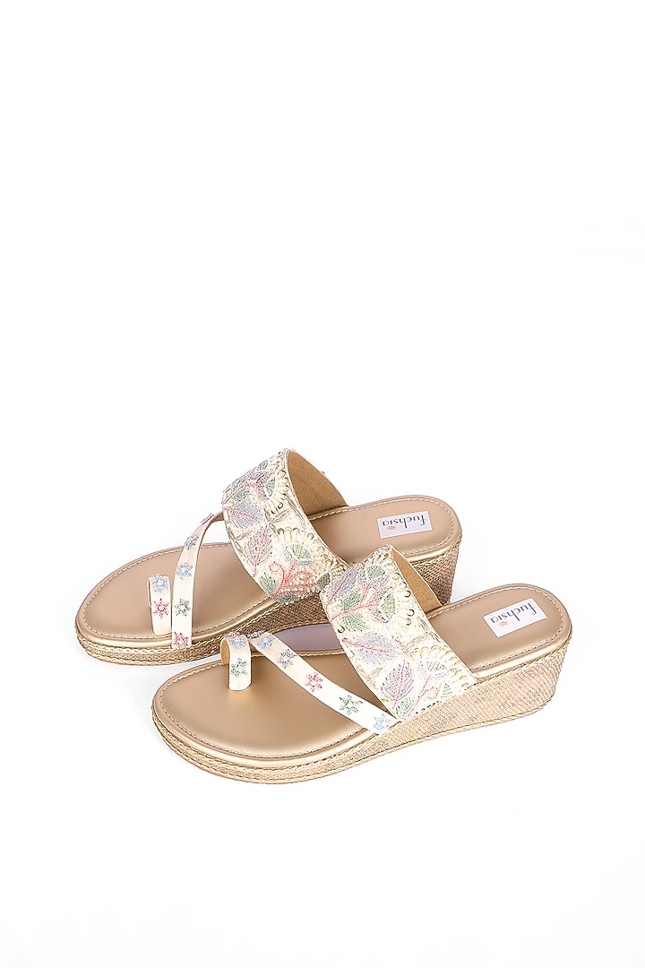 Gold Velvet Moti & Bead Embellished Heels by Fuchsia by Aashka Mehta at Pernia's Pop Up Shop