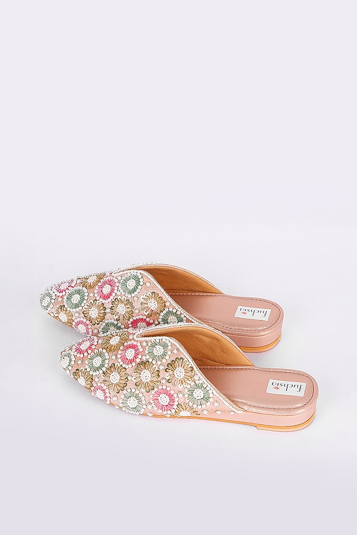 Multi-Colored Silk Pearl & Kundan Hand Embroidered Mojaris by Fuchsia by Aashka Mehta at Pernia's Pop Up Shop