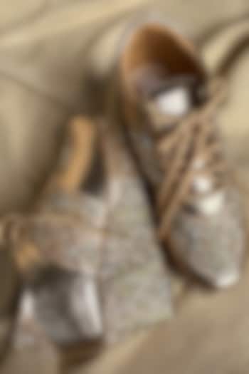 Gold Silk Zari Thread & Sequins Hand Embroidered Sneakers by Fuchsia by Aashka Mehta at Pernia's Pop Up Shop