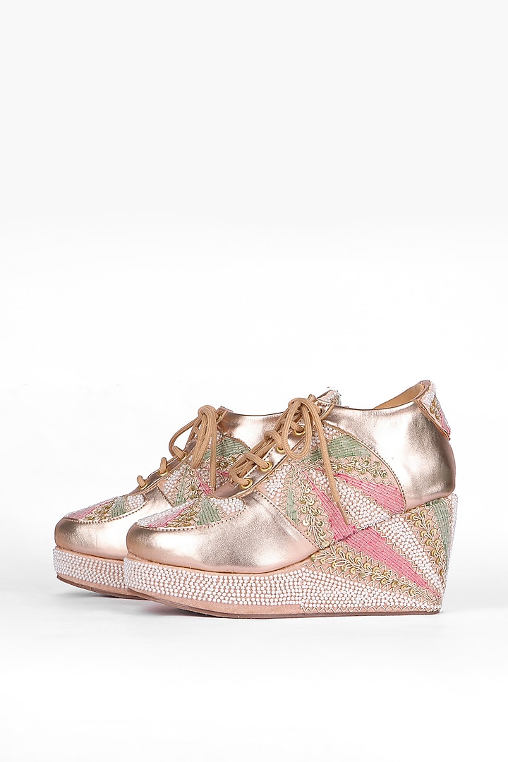 Multi-Colored Silk Bead & Thread Embroidered Sneakers by Fuchsia by Aashka Mehta at Pernia's Pop Up Shop