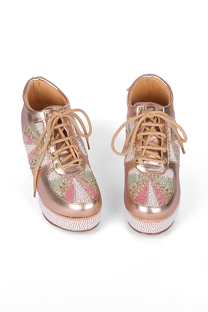 Multi-Colored Silk Bead & Thread Embroidered Sneakers by Fuchsia by Aashka Mehta at Pernia's Pop Up Shop