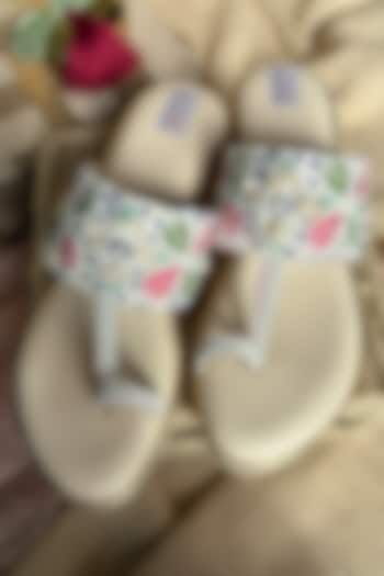 Multi-Colored Silk Bead & Resham Hand Embroidered Kolhapuri Heels by Fuchsia by Aashka Mehta at Pernia's Pop Up Shop