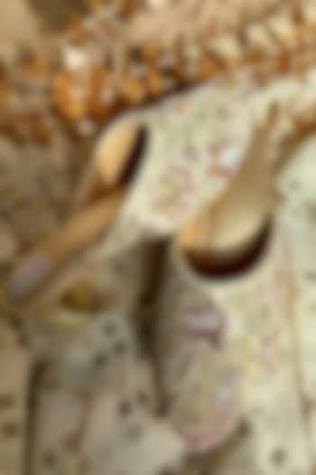 Gold Silk Zari & Sequins Hand Embroidered Mojaris by Fuchsia by Aashka Mehta at Pernia's Pop Up Shop