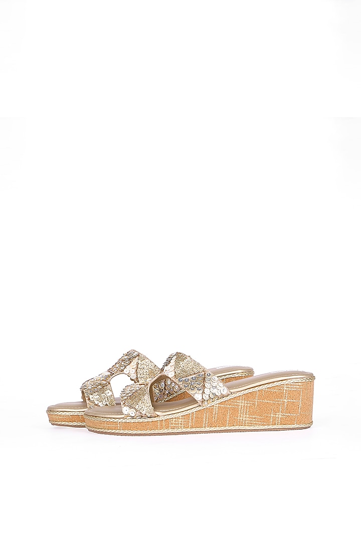 Gold Silk Sequins Work Heels by Fuchsia by Aashka Mehta at Pernia's Pop Up Shop