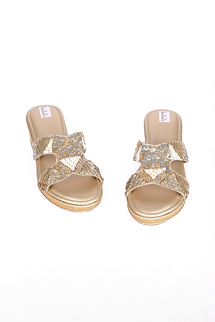Gold Silk Sequins Work Heels by Fuchsia by Aashka Mehta at Pernia's Pop Up Shop