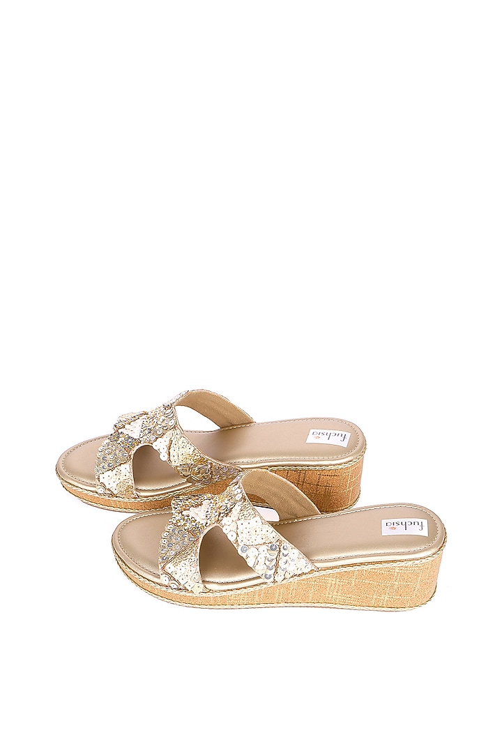 Gold Silk Sequins Work Heels by Fuchsia by Aashka Mehta at Pernia's Pop Up Shop