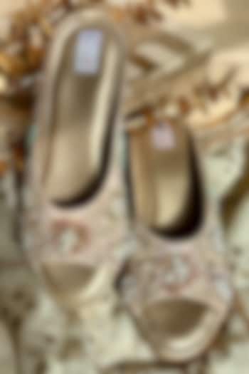 Gold Silk Bead & Sequins Work Heels by Fuchsia by Aashka Mehta at Pernia's Pop Up Shop