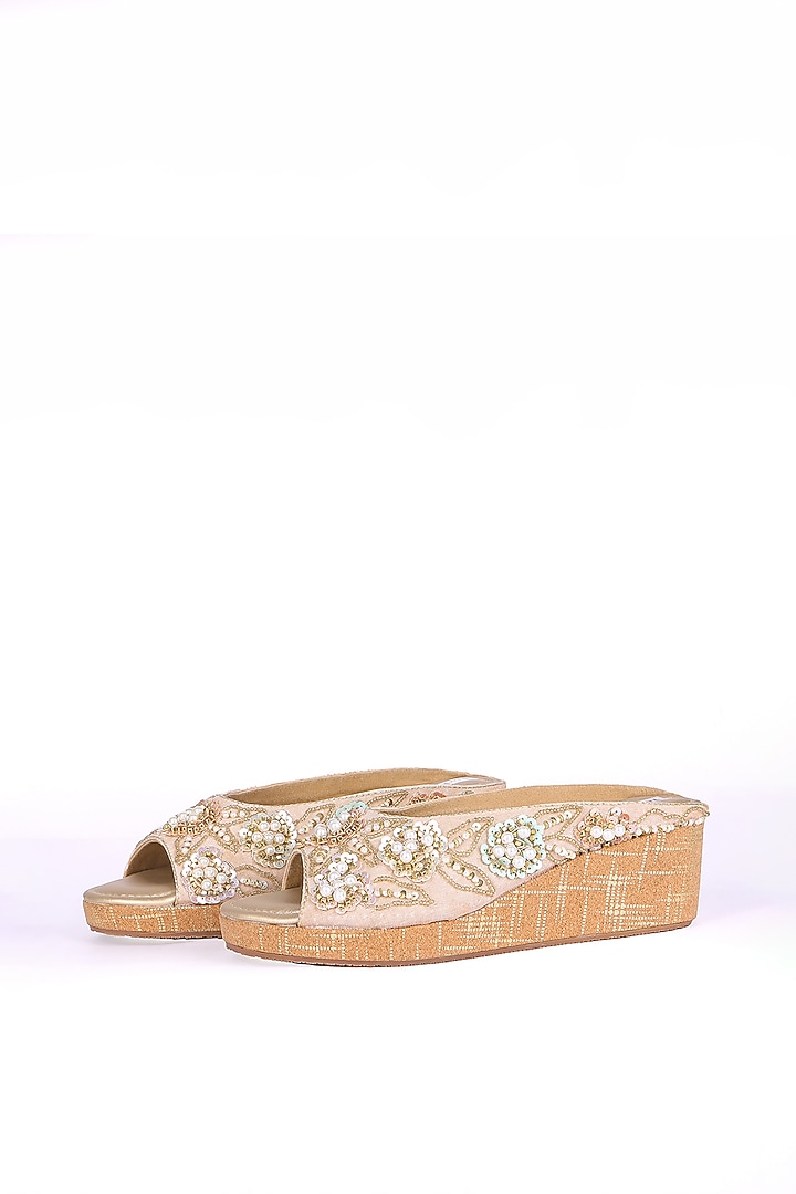 Gold Silk Bead & Sequins Work Heels by Fuchsia by Aashka Mehta at Pernia's Pop Up Shop