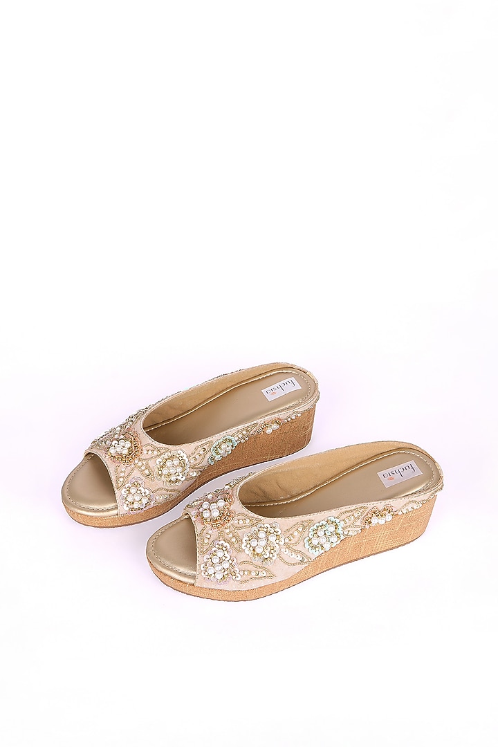 Gold Silk Bead & Sequins Work Heels by Fuchsia by Aashka Mehta at Pernia's Pop Up Shop