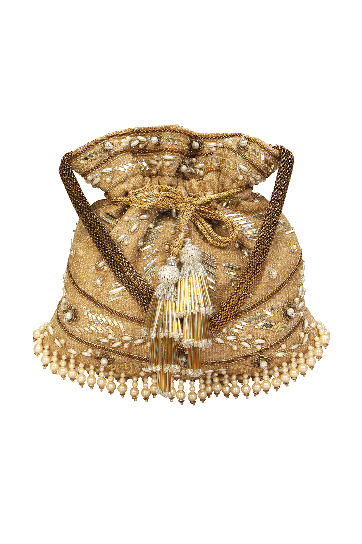 Gold Hand Embroidered Potli by Fuchsia by Aashka Mehta at Pernia's Pop Up Shop