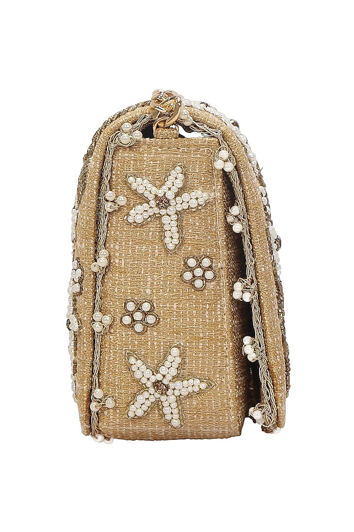 Gold Hand Embroidered Clutch by Fuchsia by Aashka Mehta at Pernia's Pop Up Shop