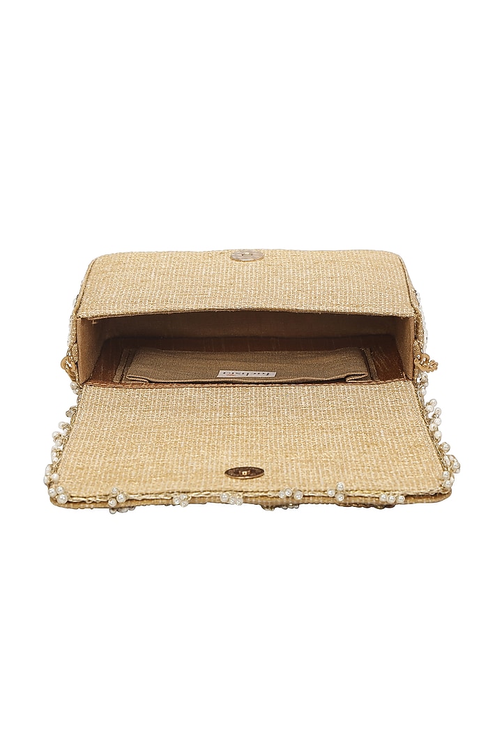 Gold Hand Embroidered Clutch by Fuchsia by Aashka Mehta at Pernia's Pop Up Shop
