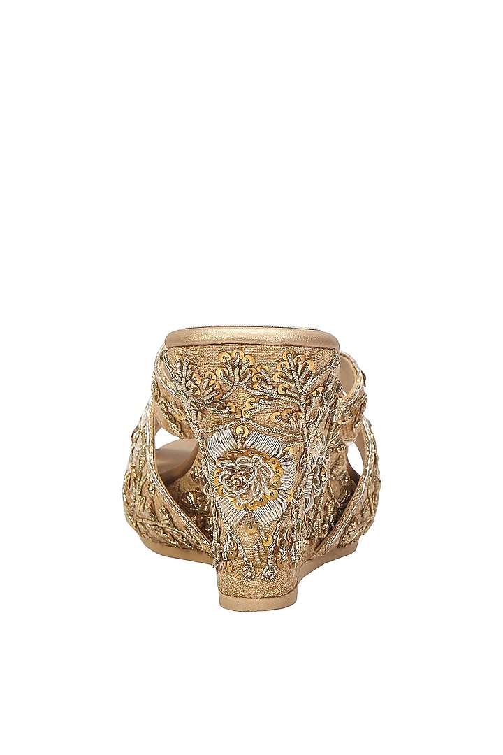 Gold Embroidered Handcrafted Wedges by Fuchsia by Aashka Mehta at Pernia's Pop Up Shop