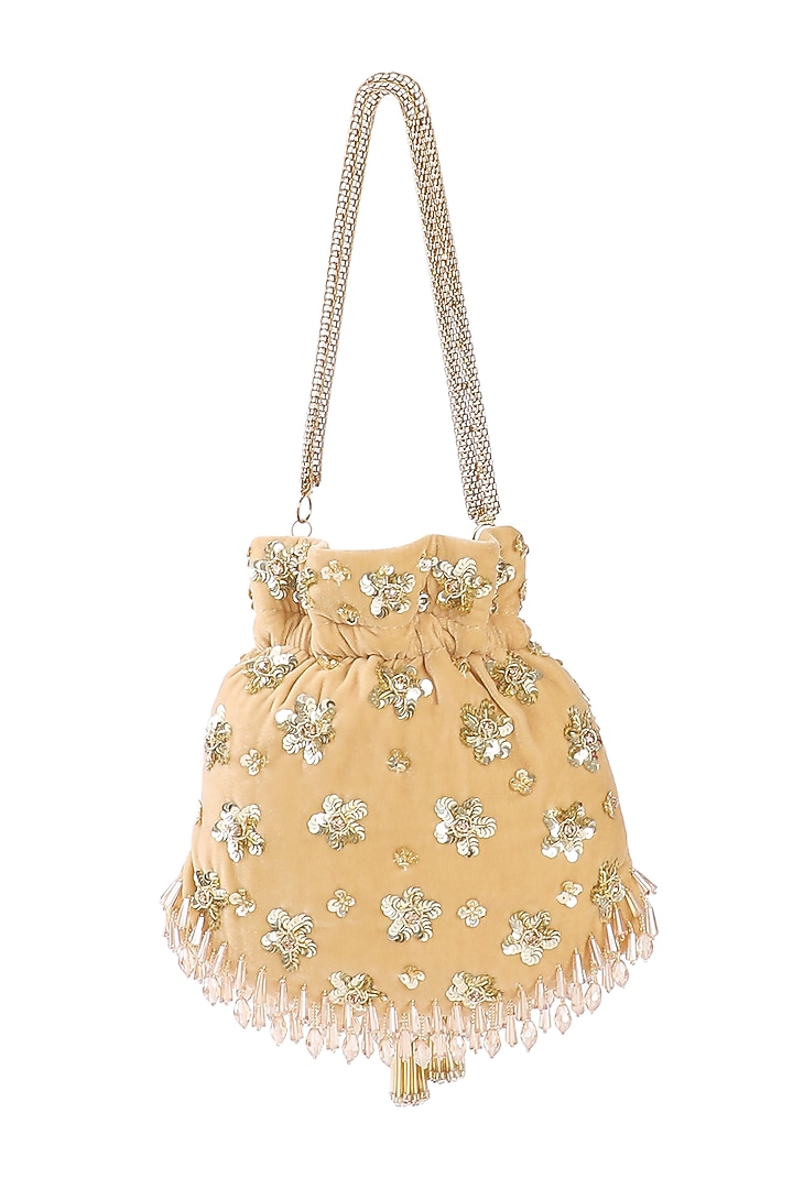 Gold Velvet Hand Embroidered Potli Bag by Fuchsia by Aashka Mehta at Pernia's Pop Up Shop