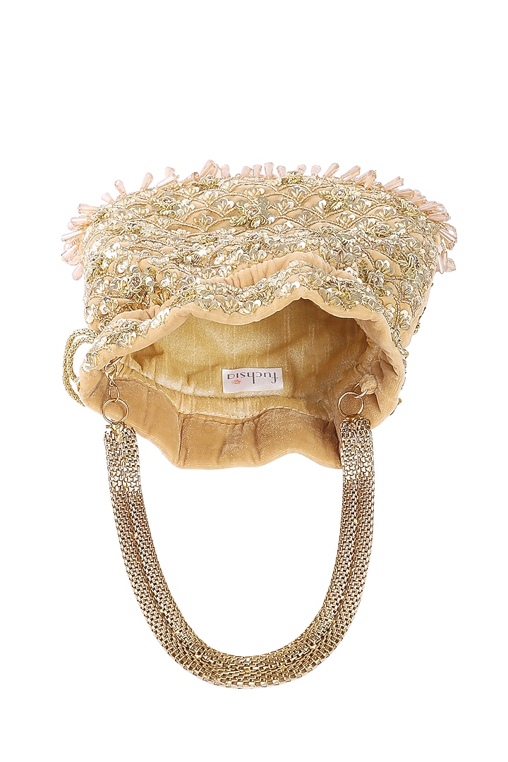 Gold Velvet Hand Embroidered Potli Bag by Fuchsia by Aashka Mehta at Pernia's Pop Up Shop