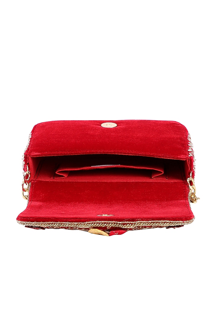 Maroon Velvet Hand Embroidered Clutch Bag by Fuchsia by Aashka Mehta at Pernia's Pop Up Shop
