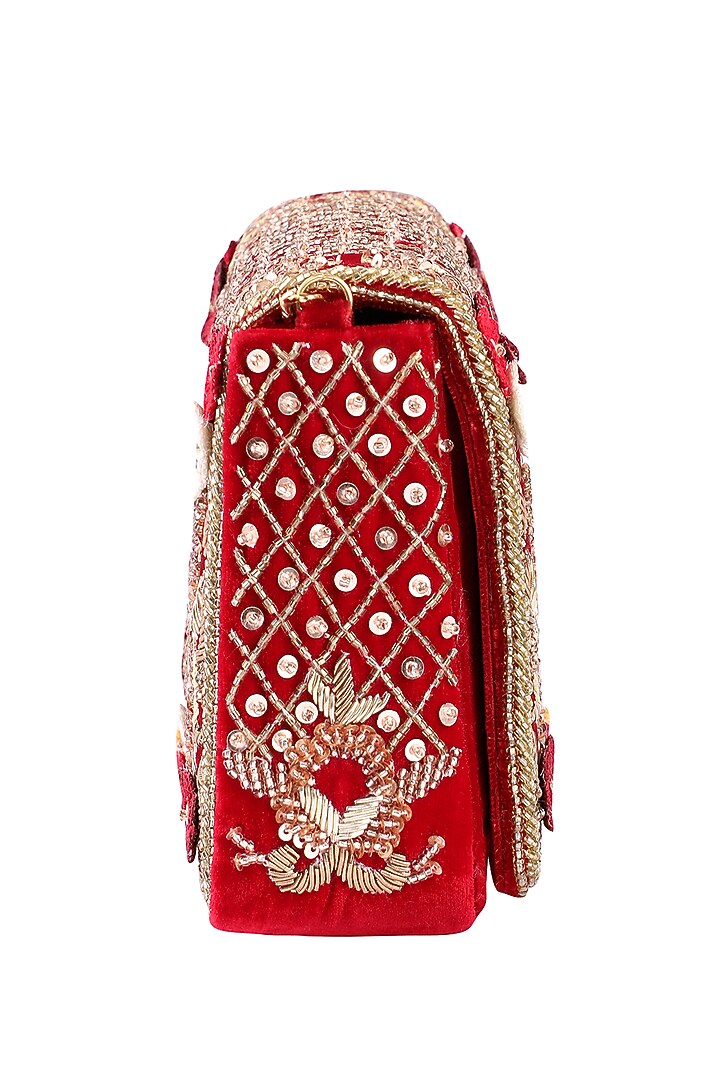 Maroon Velvet Hand Embroidered Clutch Bag by Fuchsia by Aashka Mehta at Pernia's Pop Up Shop