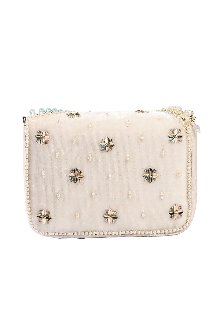 White Velvet Hand Embroidered Clutch Bag by Fuchsia by Aashka Mehta at Pernia's Pop Up Shop