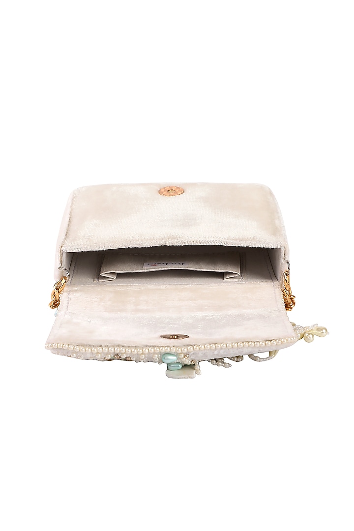 White Velvet Hand Embroidered Clutch Bag by Fuchsia by Aashka Mehta at Pernia's Pop Up Shop