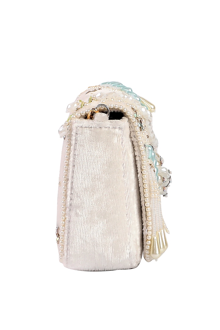 White Velvet Hand Embroidered Clutch Bag by Fuchsia by Aashka Mehta at Pernia's Pop Up Shop