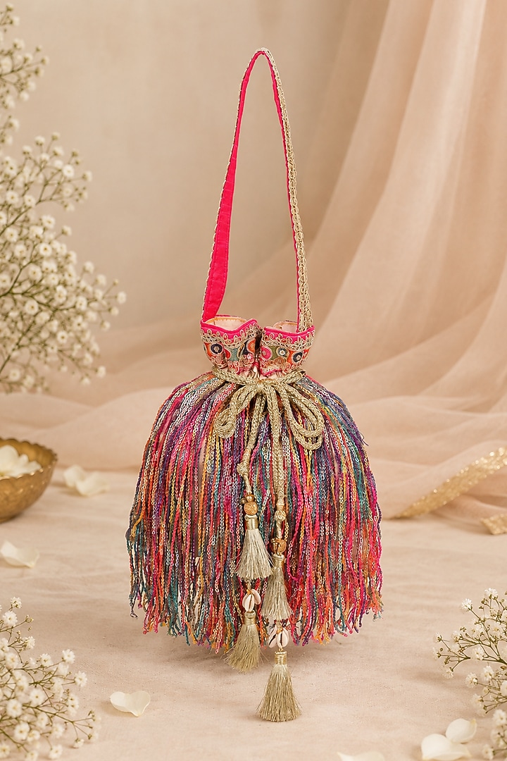 Multi-Colored Silk Hand Embroidered Potli by Fuchsia by Aashka Mehta at Pernia's Pop Up Shop