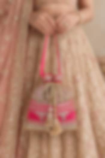 Pink Silk Hand Embroidered Potli by Fuchsia by Aashka Mehta at Pernia's Pop Up Shop