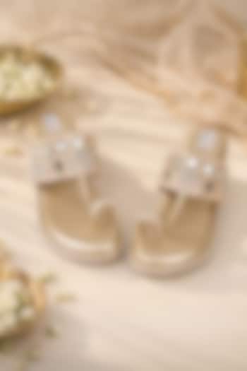 Antique Gold Faux Leather & Silk Mirror Embroidered Wedges by Fuchsia by Aashka Mehta at Pernia's Pop Up Shop