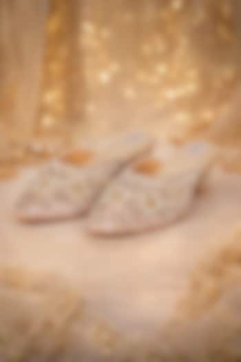 Gold Faux Leather Zardosi Hand Embroidered Juttis by Fuchsia by Aashka Mehta at Pernia's Pop Up Shop