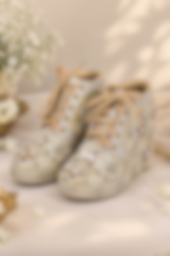 Gold Faux Leather Hand Embroidered Sneakers by Fuchsia by Aashka Mehta at Pernia's Pop Up Shop