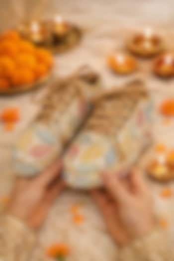 Yellow Faux Leather Sequins Hand Embroidered Sneakers by Fuchsia by Aashka Mehta at Pernia's Pop Up Shop