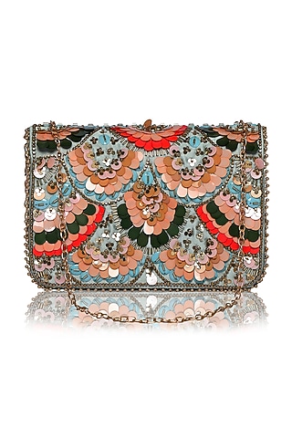 Powder Blue Sequins Embroidered Clutch by Fuchsia by Aashka Mehta