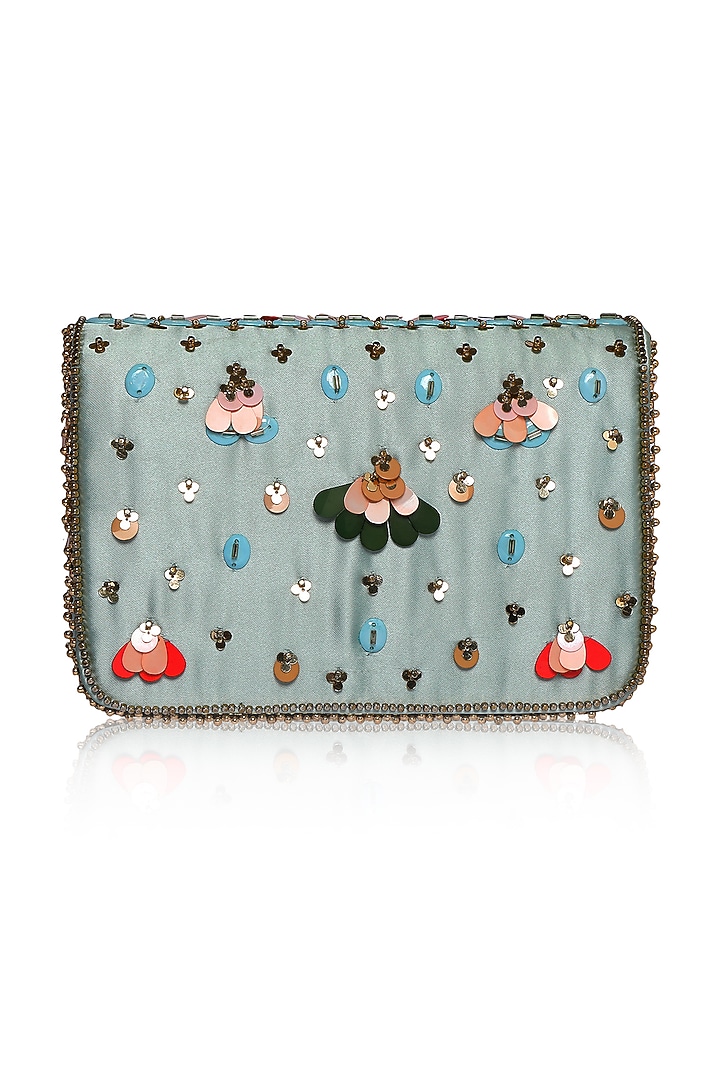 Powder Blue Sequins Embroidered Clutch by Fuchsia by Aashka Mehta at Pernia's Pop Up Shop