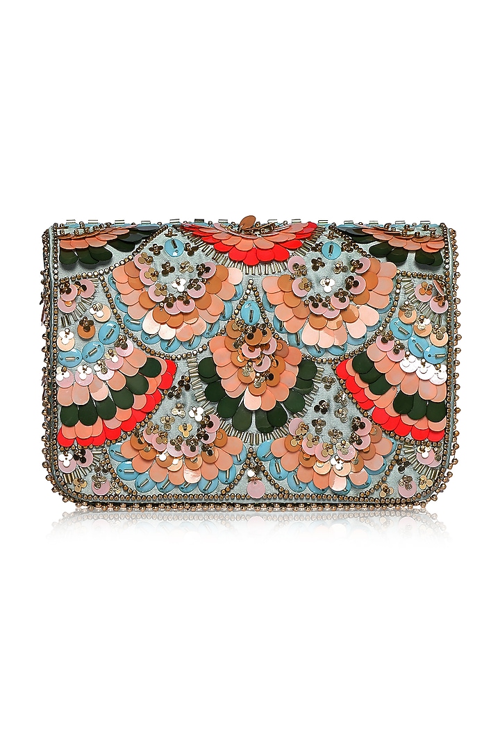 Powder Blue Sequins Embroidered Clutch by Fuchsia by Aashka Mehta at Pernia's Pop Up Shop