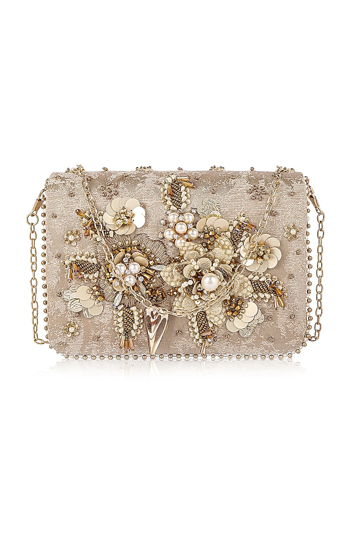 Golden Embroidered Clutch by Fuchsia by Aashka Mehta at Pernia's Pop Up Shop