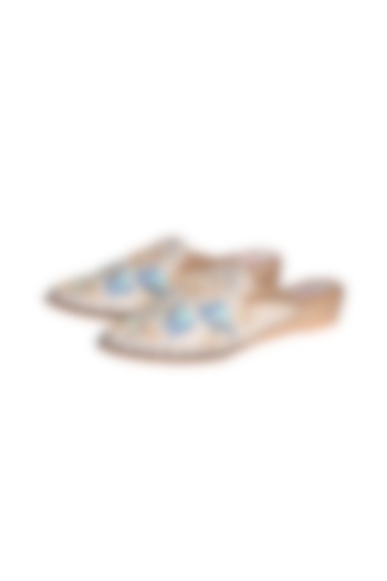 Off-White Hand Embroidered Mules by Fuchsia by Aashka Mehta at Pernia's Pop Up Shop