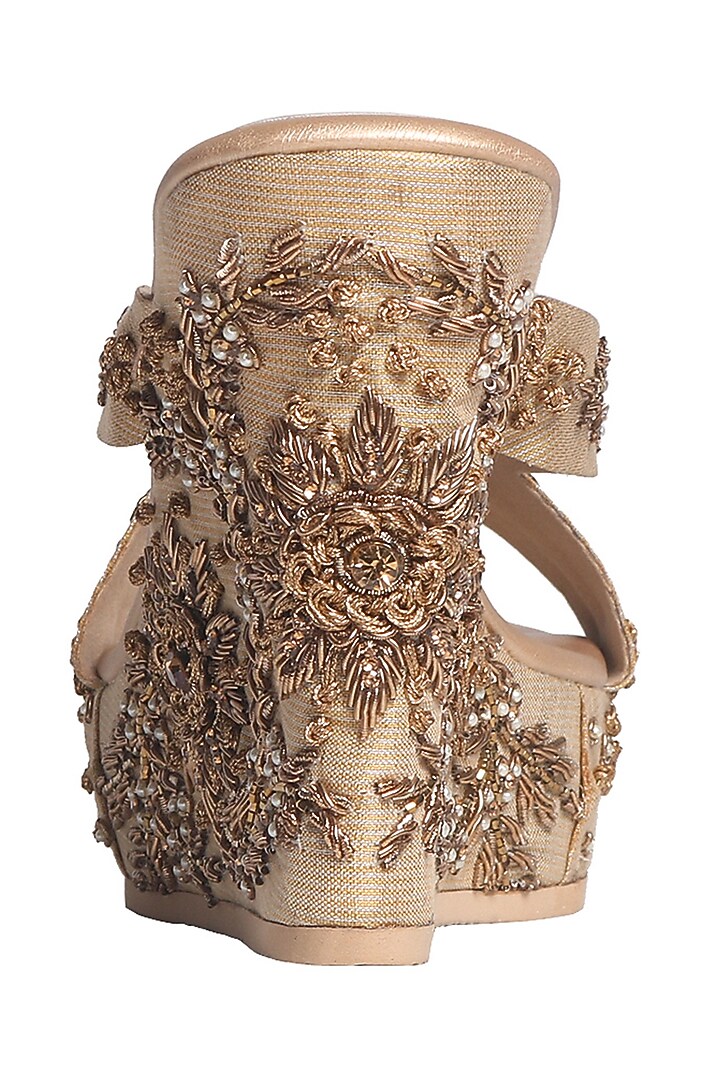 Gold Hand Embroidered Wedges by Fuchsia by Aashka Mehta at Pernia's Pop Up Shop