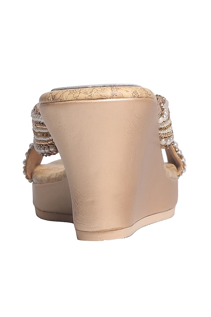 Gold Handcrafted Embellished Sandals by Fuchsia by Aashka Mehta at Pernia's Pop Up Shop