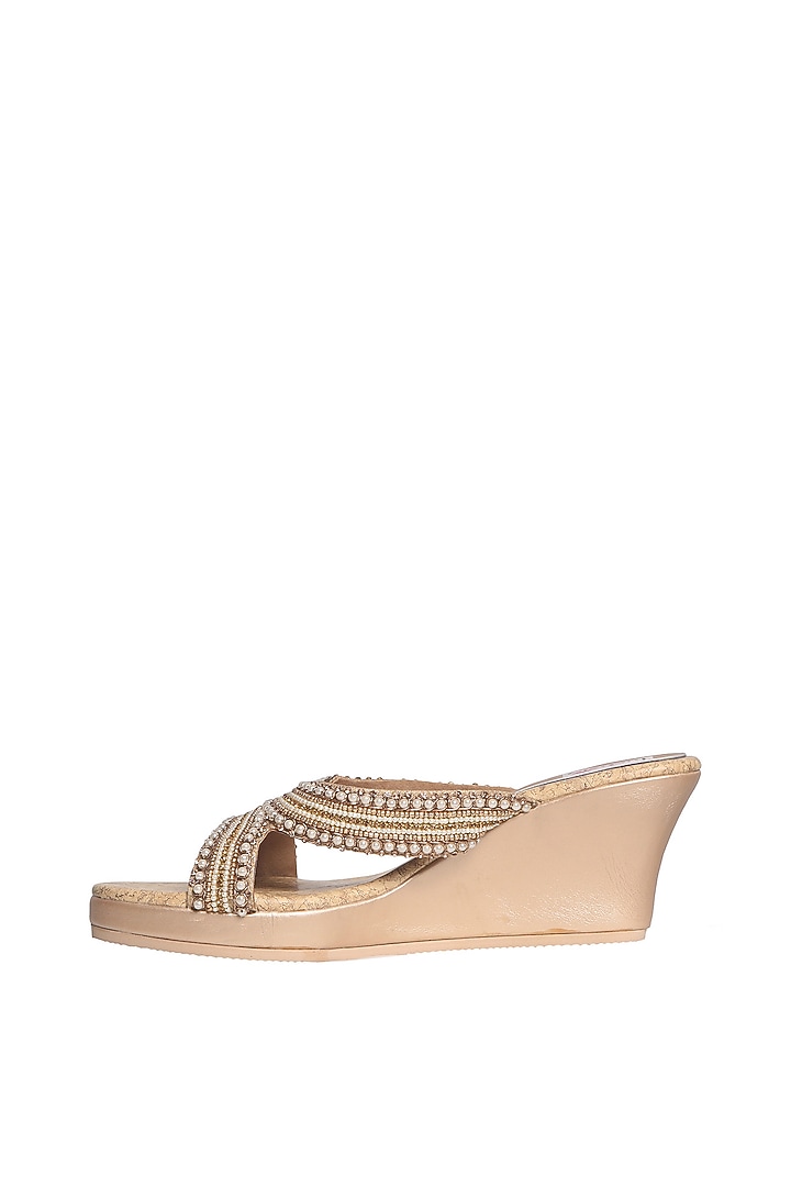 Gold Handcrafted Embellished Sandals by Fuchsia by Aashka Mehta at Pernia's Pop Up Shop